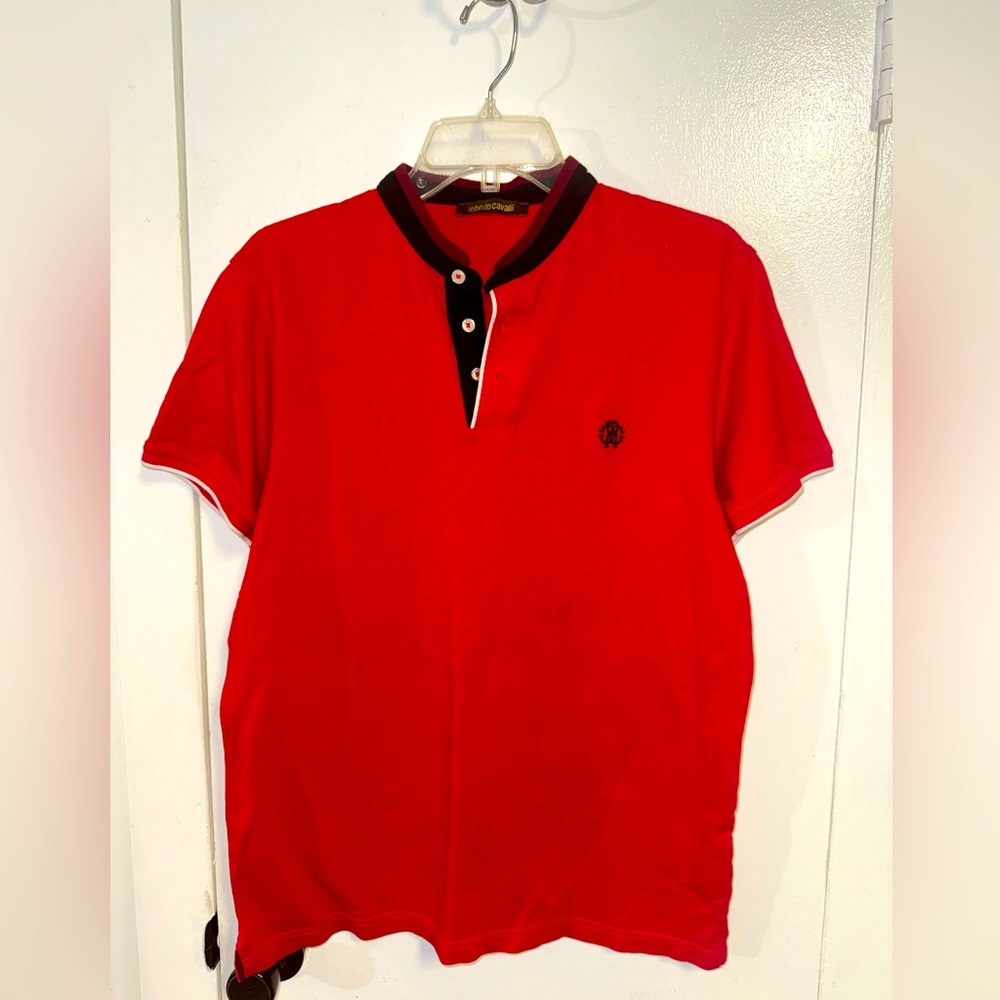 ROBERTO CAVALLI Men's Red Polo Shirt Embroidered Logo Size XL